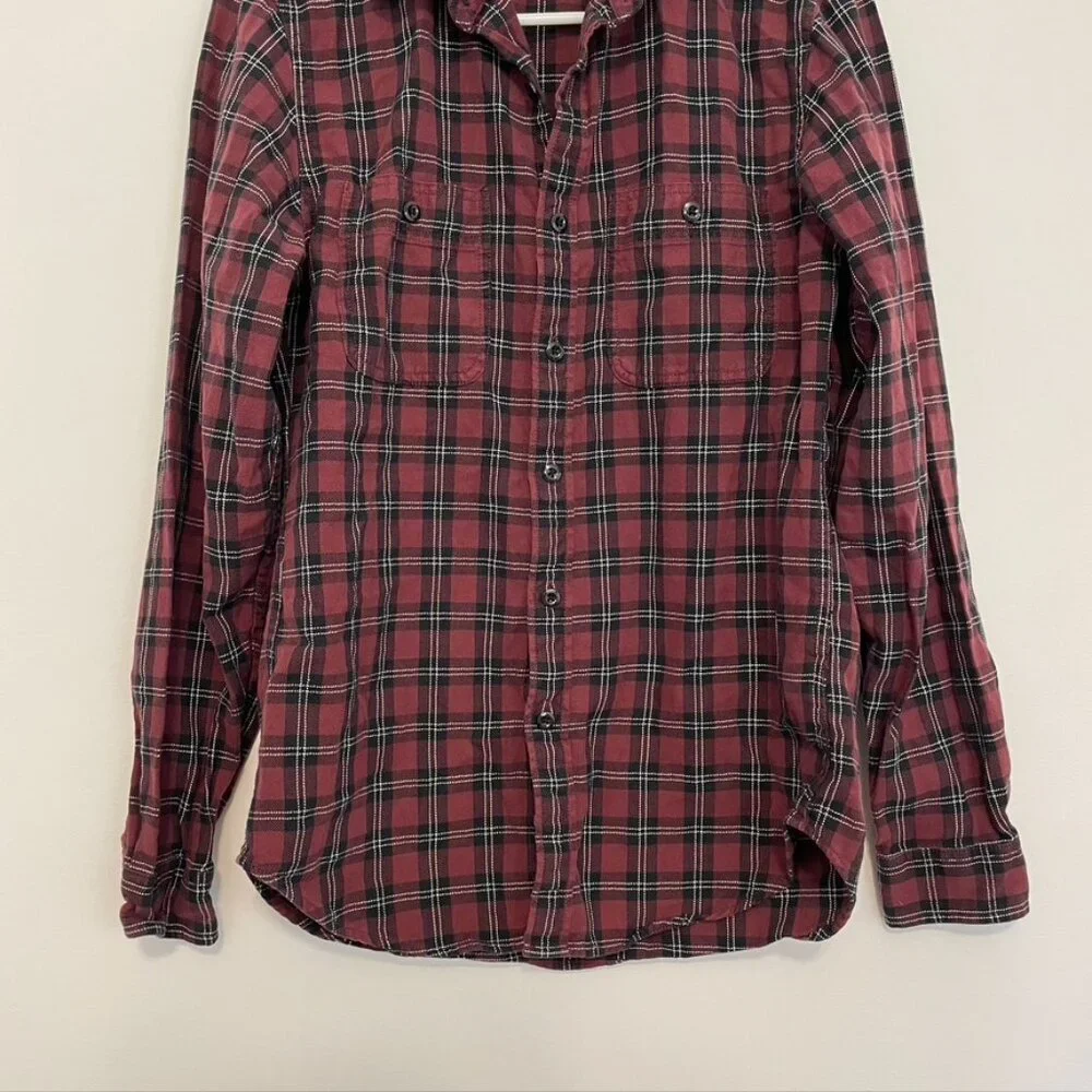 J. CREW Mens Sportsman's Outfitter Red Black White Plaid Button Down Flannel S